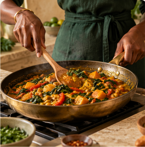Cooking vegetables in a pan